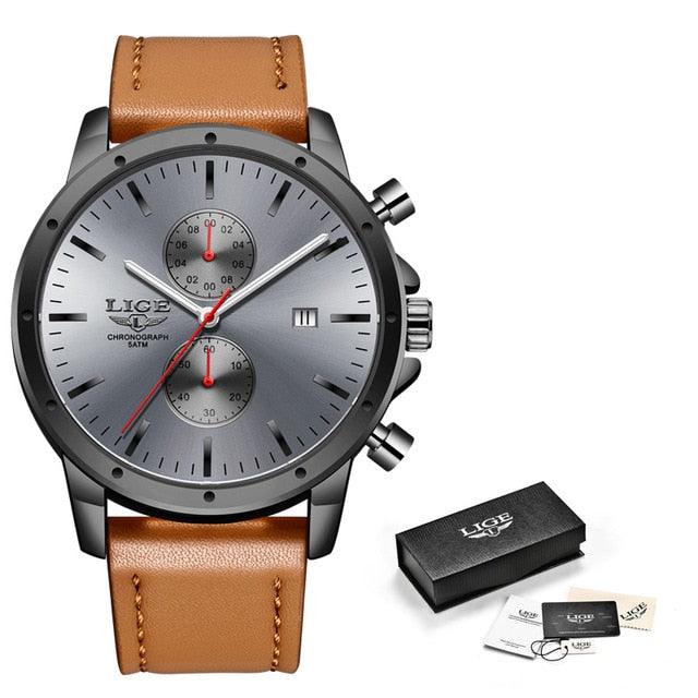 Men's Watches - Luxury Quartz Gold Watch - Men Casual Leather Military Waterproof Sport Wrist Watch (MA9)