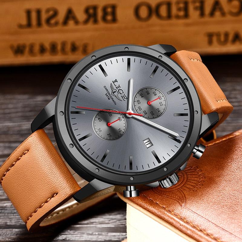 Men's Watches - Luxury Quartz Gold Watch - Men Casual Leather Military Waterproof Sport Wrist Watch (MA9)