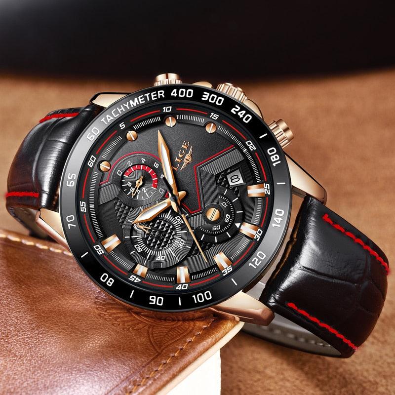 Men's Watches - Luxury Brand Quartz Gold Watch - Fashion Leather Military Waterproof Sport Wrist Watch (D84)(MA9)