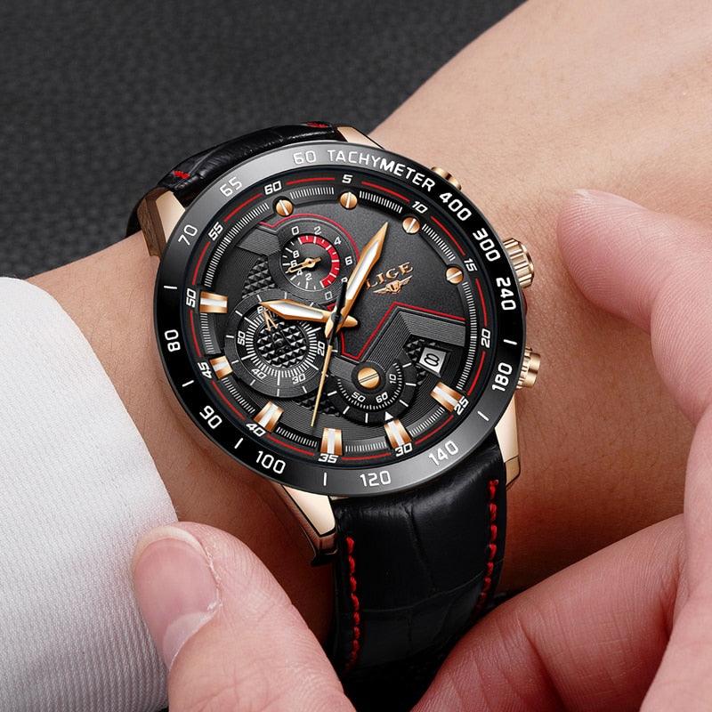 Men's Watches - Luxury Brand Quartz Gold Watch - Fashion Leather Military Waterproof Sport Wrist Watch (D84)(MA9)
