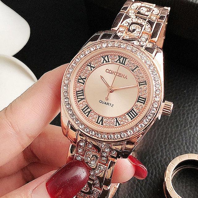 Trending New Fashion Ladies Watches - Luxury Stainless Steel Roman Numeral Display Watch (9WH3)(F82)