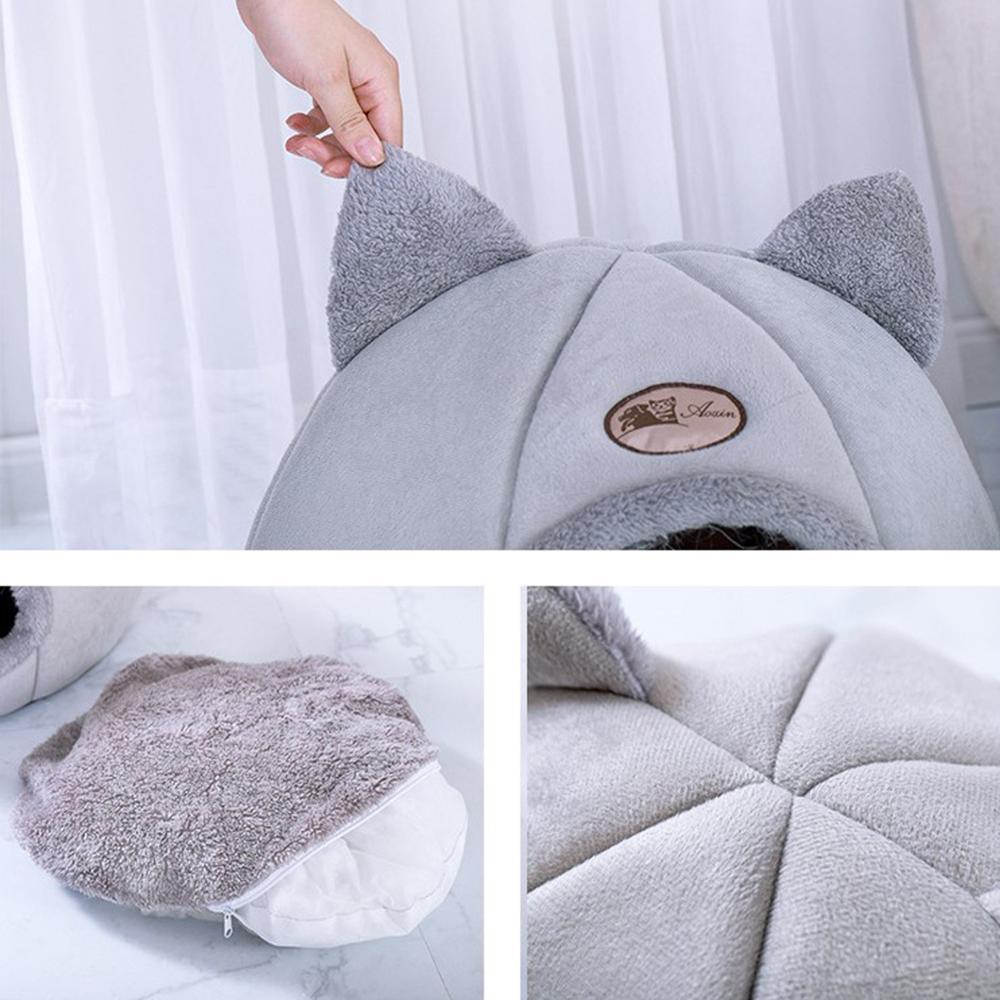 Removable Cat Bed Indoor House With Mattress - Warm Pet Deep Sleeping Winter Puppy Cage Lounger (D75)(9W3)