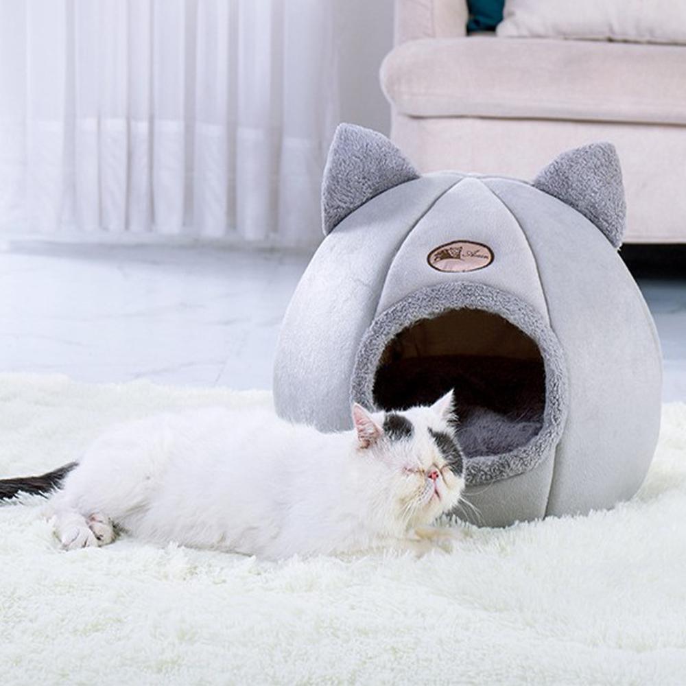 Removable Cat Bed Indoor House With Mattress - Warm Pet Deep Sleeping Winter Puppy Cage Lounger (D75)(9W3)