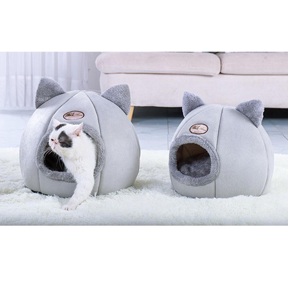 Removable Cat Bed Indoor House With Mattress - Warm Pet Deep Sleeping Winter Puppy Cage Lounger (D75)(9W3)