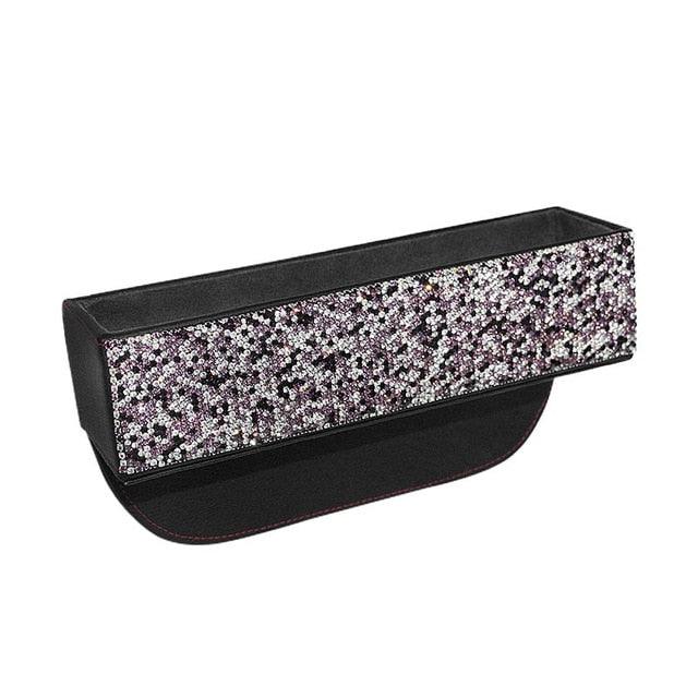 Rhinestone Crystal Leather Car Seat Crevice Storage Box - Multi-purpose Auto Gap Organizers (3LT1)