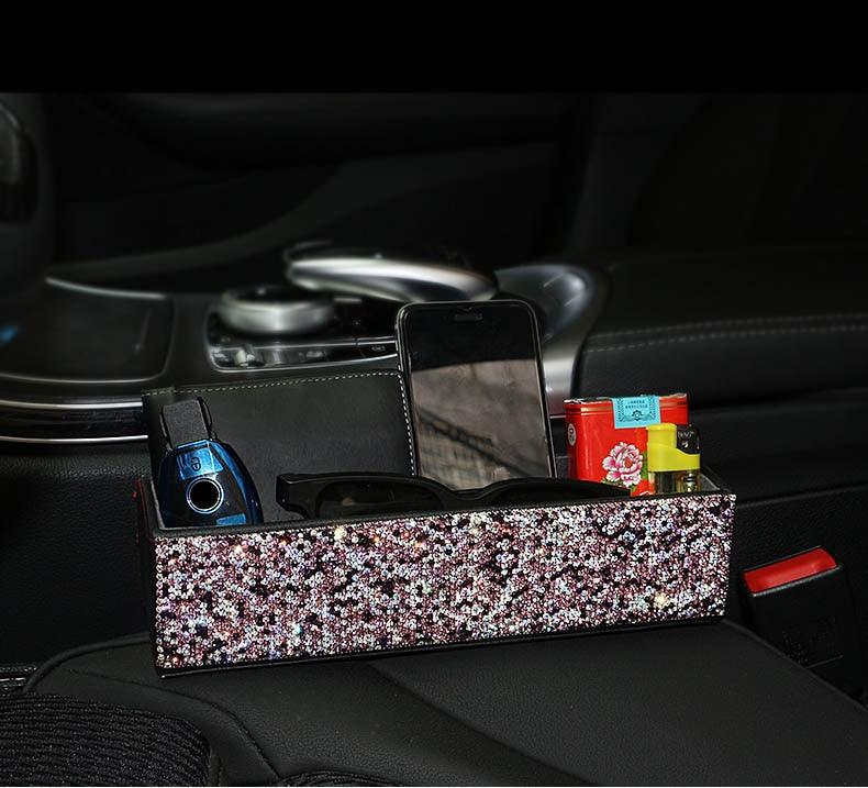 Rhinestone Crystal Leather Car Seat Crevice Storage Box - Multi-purpose Auto Gap Organizers (3LT1)
