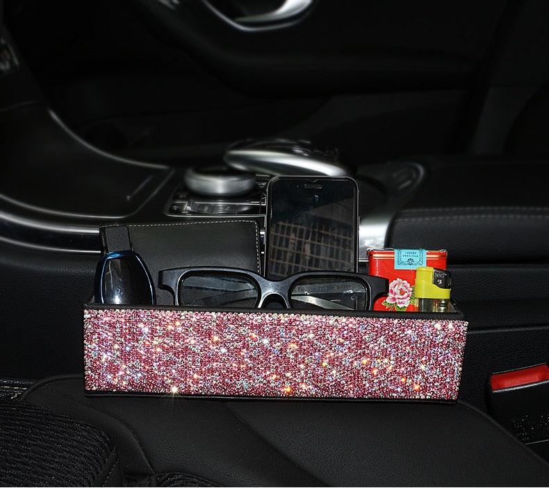 Rhinestone Crystal Leather Car Seat Crevice Storage Box - Multi-purpose Auto Gap Organizers (3LT1)
