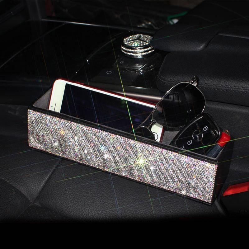 Rhinestone Crystal Leather Car Seat Crevice Storage Box - Multi-purpose Auto Gap Organizers (3LT1)