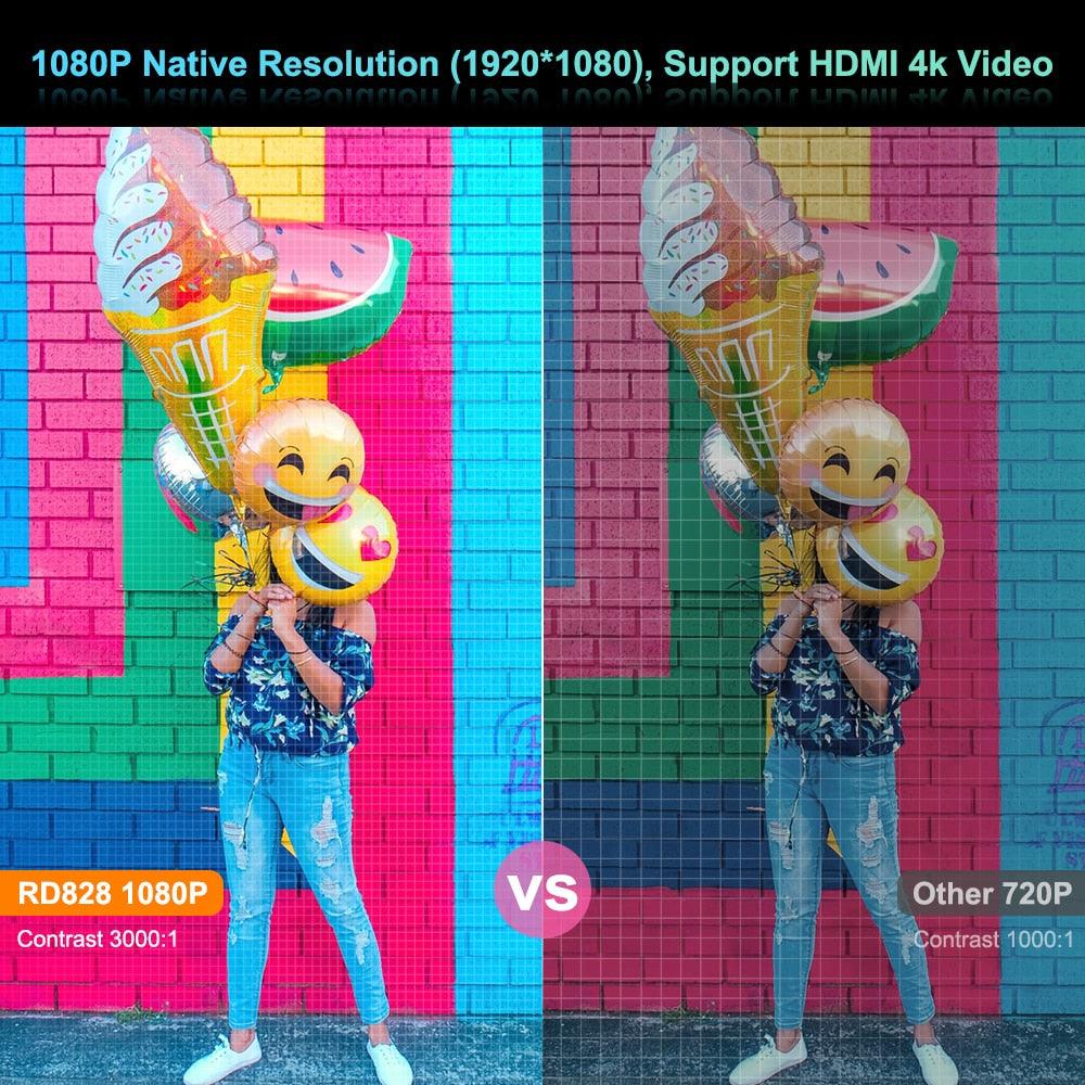 RD828 1080P Full HD Projector - WIFI Multiscreen Native 1920 x 1080P SmartPhone Beamer 3D Home Theater (ST1)(1U53)