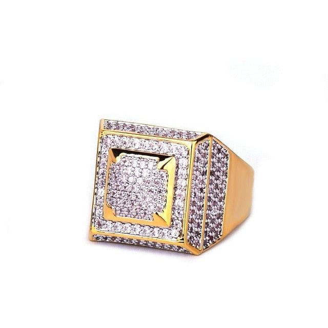 Gold Color Copper Material Iced Full CZ Rings - Fashion Jewelry Size 7-12 (2U83)