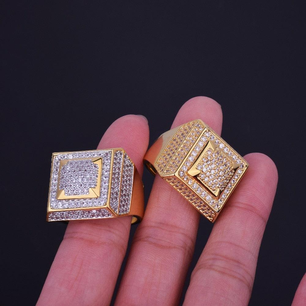 Gold Color Copper Material Iced Full CZ Rings - Fashion Jewelry Size 7-12 (2U83)
