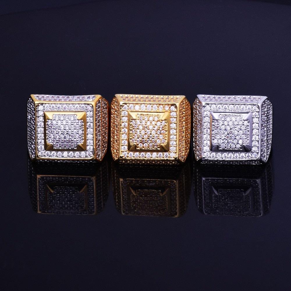 Gold Color Copper Material Iced Full CZ Rings - Fashion Jewelry Size 7-12 (2U83)