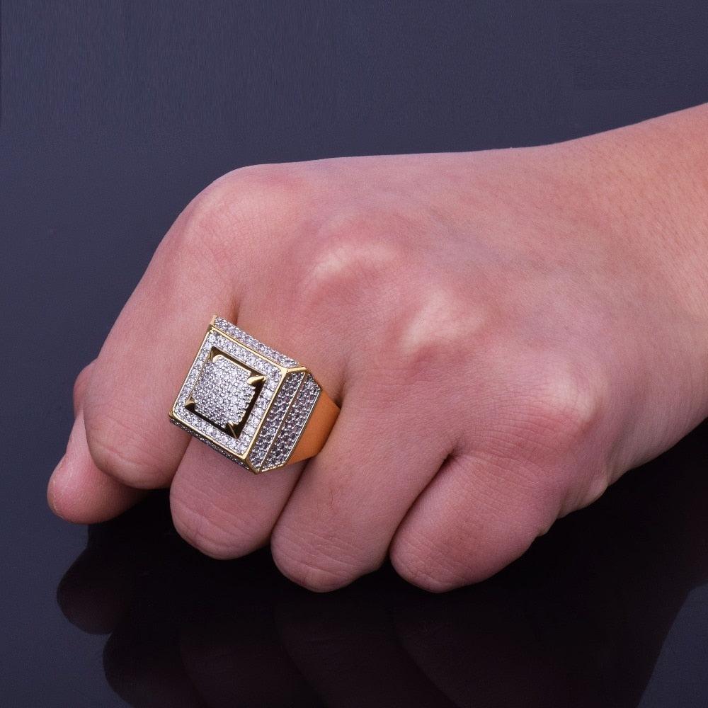 Gold Color Copper Material Iced Full CZ Rings - Fashion Jewelry Size 7-12 (2U83)