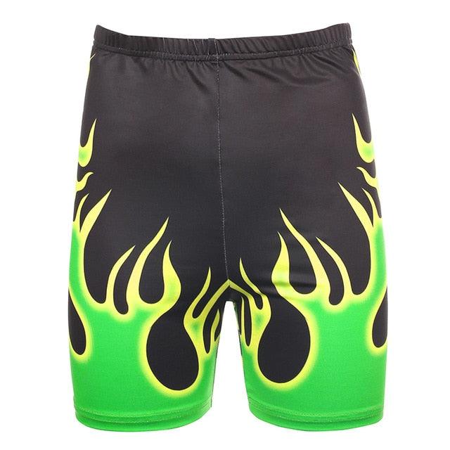 Trending Fire Flame Print Streetwear Shorts - Women Biker Cycling Shorts - Mini Short Pants (TBL2)(TBL)