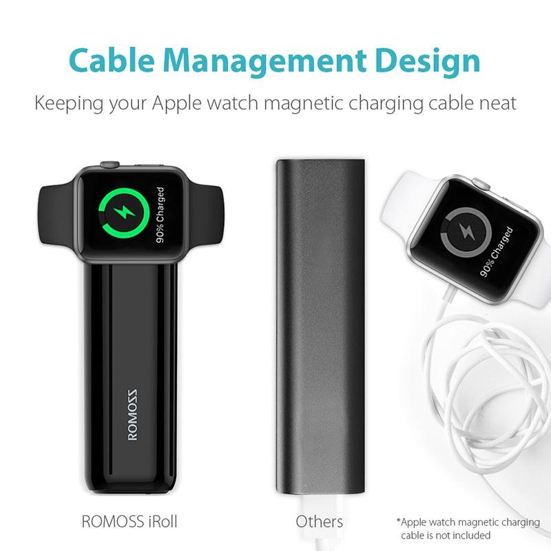 iRoll 3250mAh Wireless Charger For Apple Watch - Dual Port 2A Output Portable Power Bank (1U104)(1LT1)