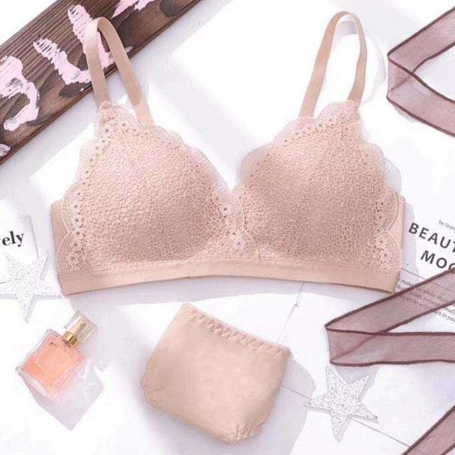 Gorgeous Women Fashion Wireless Lace Bra Set - Cup A B Underwear - Female Plus Size Lingerie Sets (D27)(TSB4)