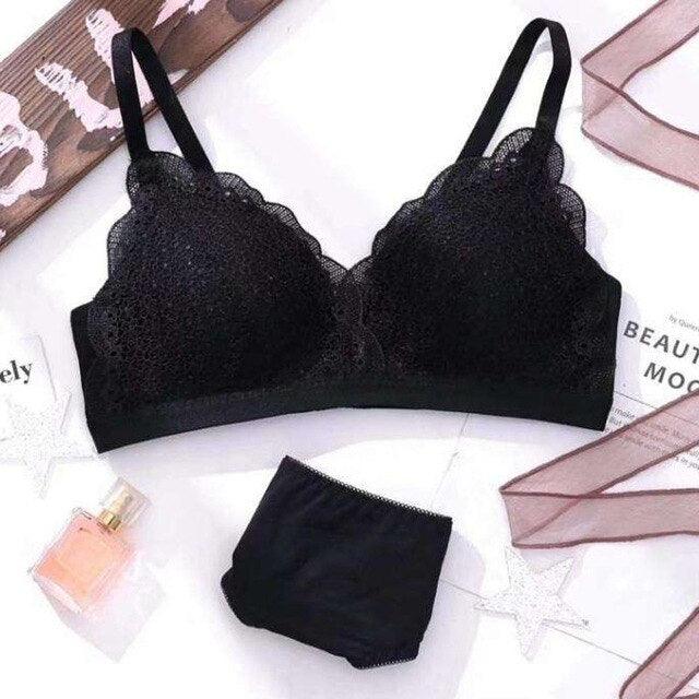 Gorgeous Women Fashion Wireless Lace Bra Set - Cup A B Underwear - Female Plus Size Lingerie Sets (D27)(TSB4)