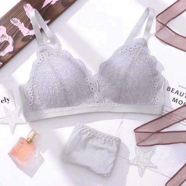 Gorgeous Women Fashion Wireless Lace Bra Set - Cup A B Underwear - Female Plus Size Lingerie Sets (D27)(TSB4)