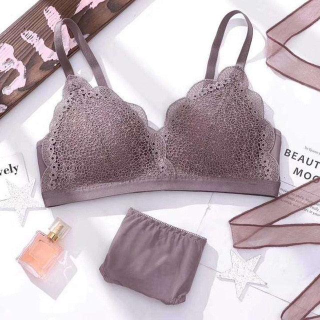 Gorgeous Women Fashion Wireless Lace Bra Set - Cup A B Underwear - Female Plus Size Lingerie Sets (D27)(TSB4)
