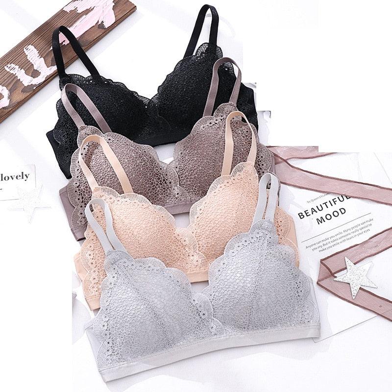 Gorgeous Women Fashion Wireless Lace Bra Set - Cup A B Underwear - Female Plus Size Lingerie Sets (D27)(TSB4)