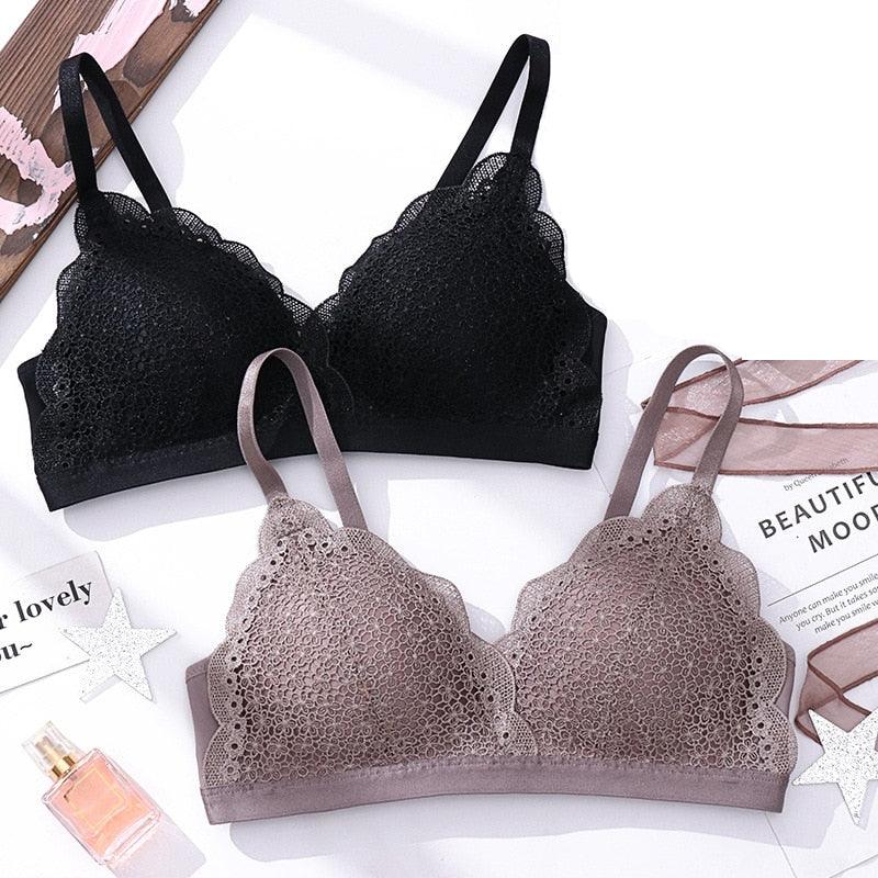 Gorgeous Women Fashion Wireless Lace Bra Set - Cup A B Underwear - Female Plus Size Lingerie Sets (D27)(TSB4)