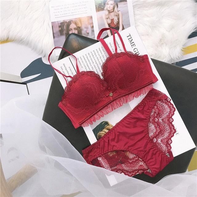 Gorgeous Women Sexy Lingerie Sets - Wireless Lace Cotton Luxury Panties + Padded Push Up Bra Sets (D27)(TSB4)