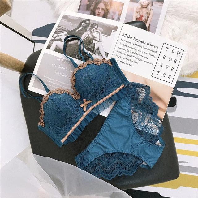 Gorgeous Women Sexy Lingerie Sets - Wireless Lace Cotton Luxury Panties + Padded Push Up Bra Sets (D27)(TSB4)