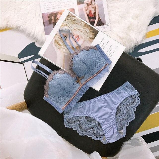 Gorgeous Women Sexy Lingerie Sets - Wireless Lace Cotton Luxury Panties + Padded Push Up Bra Sets (D27)(TSB4)