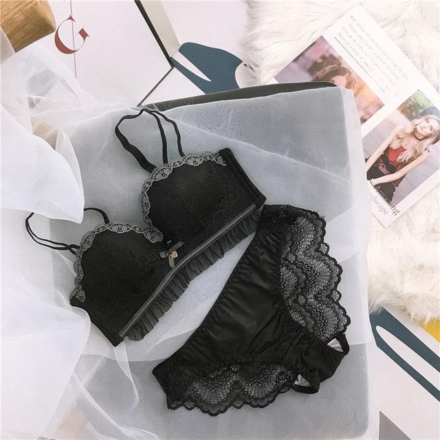 Gorgeous Women Sexy Lingerie Sets - Wireless Lace Cotton Luxury Panties + Padded Push Up Bra Sets (D27)(TSB4)