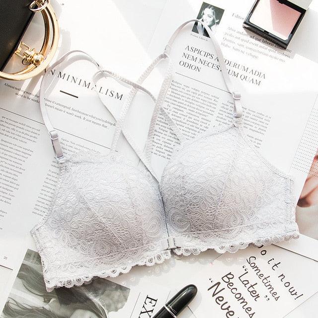 Women's Fashion Wireless Front Closure Bras - Push Up Female Lace Backless Cross Back Bras (TSB3)(TSB2)(F27)