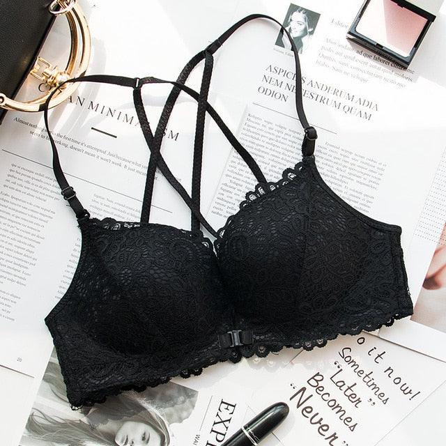 Women's Fashion Wireless Front Closure Bras - Push Up Female Lace Backless Cross Back Bras (TSB3)(TSB2)(F27)