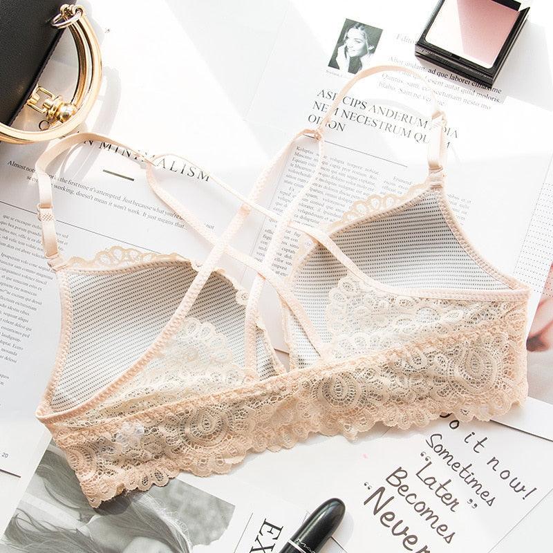 Women's Fashion Wireless Front Closure Bras - Push Up Female Lace Backless Cross Back Bras (TSB3)(TSB2)(F27)