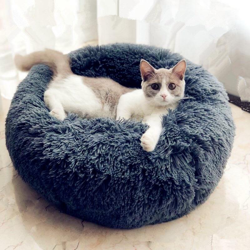 Round Cat Beds House - Soft Long Plush Best Pet Dog Cat Bed - Basket Pet Products Cushion Cat Bed (D75)(9W3)