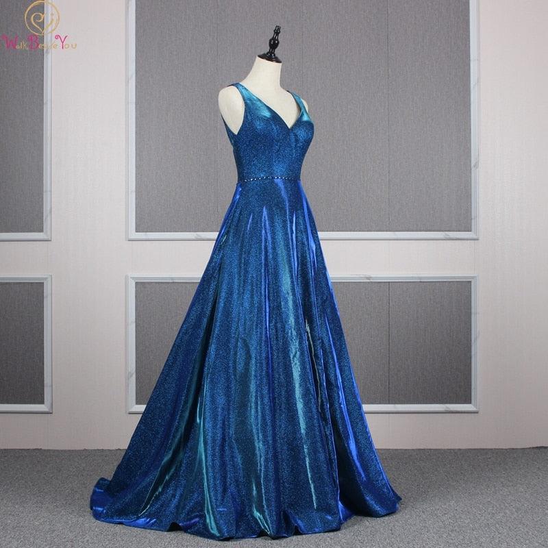 Royal Blue & Silver Evening Dresses - V Neck Keyhole - A Line Prom Fo Deals DejaVu Royal Blue & Silver Evening Dresses - V Neck Keyhole - A Line Prom Fo Deals DejaVu