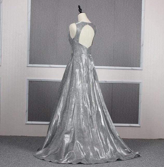 Royal Blue & Silver Evening Dresses - V Neck Keyhole - A Line Prom Formal Gowns - Elegant Party Crystal Dress (WSO3)(WSO2)(WSO5)(WSO4)