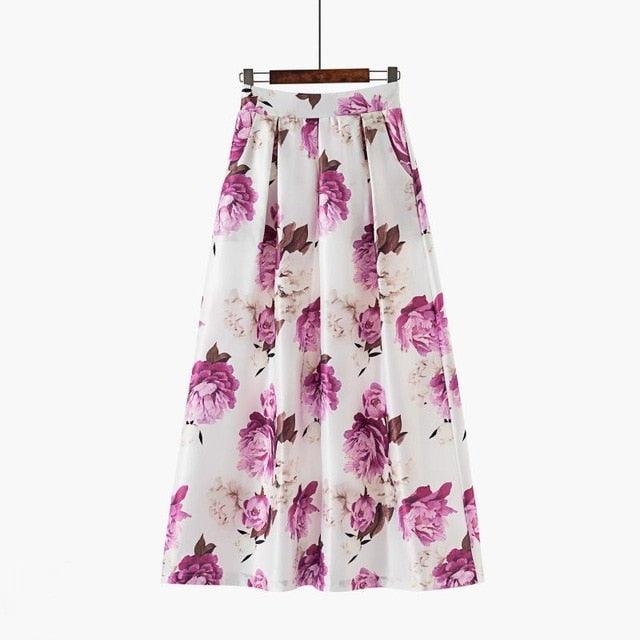Cute Autumn Print Flora Maxi Skirt - Women Spring Long Pleated Skirts - Women Plus Size Fashion High Waist Skirt (TB7)(F22)(F20)
