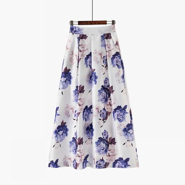 Cute Autumn Print Flora Maxi Skirt - Women Spring Long Pleated Skirts - Women Plus Size Fashion High Waist Skirt (TB7)(F22)(F20)