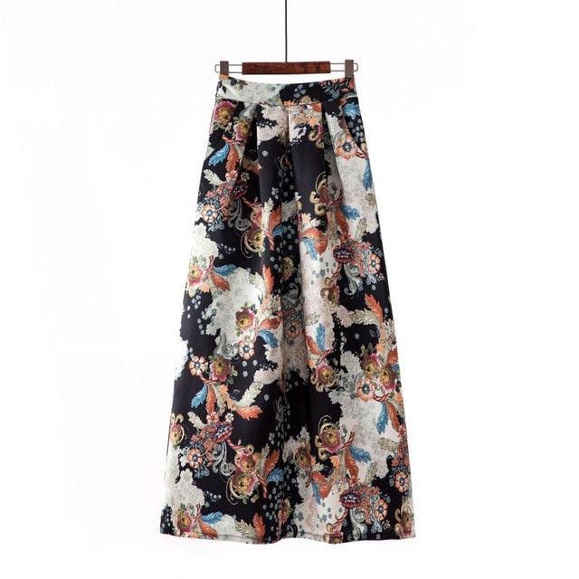 Cute Autumn Print Flora Maxi Skirt - Women Spring Long Pleated Skirts - Women Plus Size Fashion High Waist Skirt (TB7)(F22)(F20)