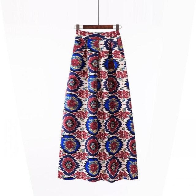 Cute Autumn Print Flora Maxi Skirt - Women Spring Long Pleated Skirts - Women Plus Size Fashion High Waist Skirt (TB7)(F22)(F20)