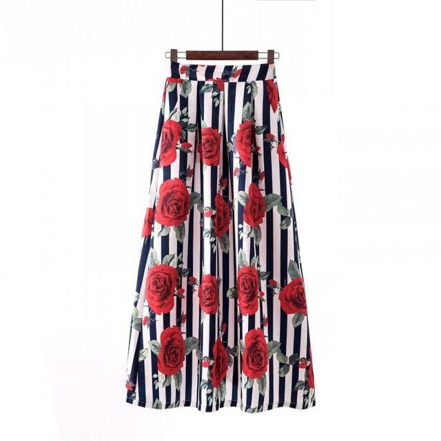 Cute Autumn Print Flora Maxi Skirt - Women Spring Long Pleated Skirts - Women Plus Size Fashion High Waist Skirt (TB7)(F22)(F20)