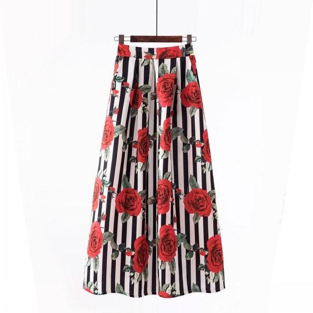 Cute Autumn Print Flora Maxi Skirt - Women Spring Long Pleated Skirts - Women Plus Size Fashion High Waist Skirt (TB7)(F22)(F20)