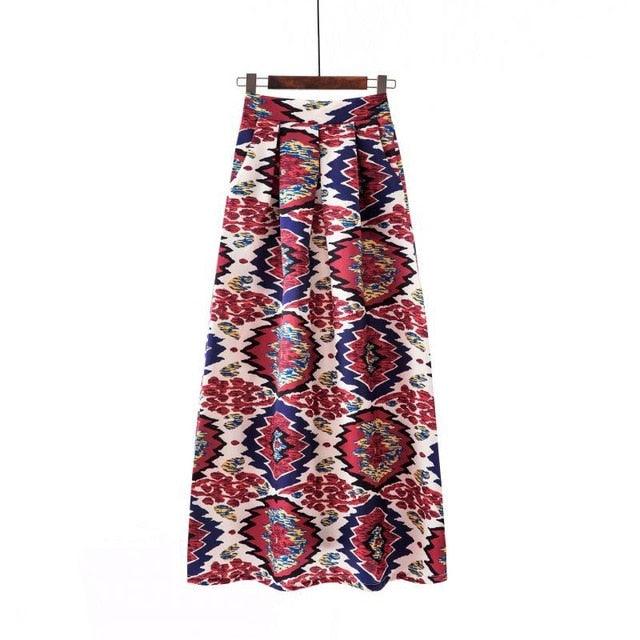 Cute Autumn Print Flora Maxi Skirt - Women Spring Long Pleated Skirts - Women Plus Size Fashion High Waist Skirt (TB7)(F22)(F20)
