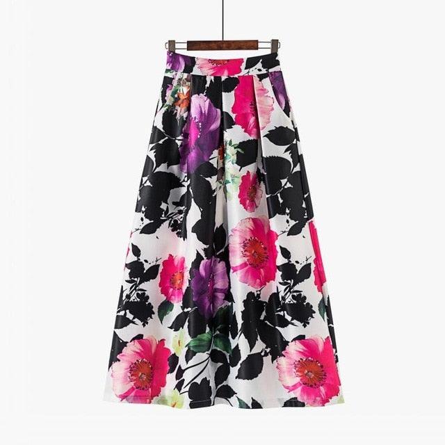 Cute Autumn Print Flora Maxi Skirt - Women Spring Long Pleated Skirts - Women Plus Size Fashion High Waist Skirt (TB7)(F22)(F20)