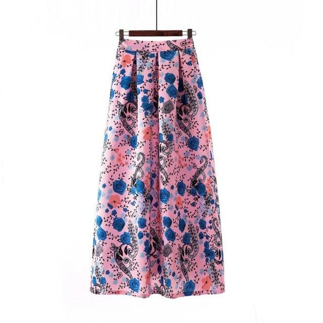 Cute Autumn Print Flora Maxi Skirt - Women Spring Long Pleated Skirts - Women Plus Size Fashion High Waist Skirt (TB7)(F22)(F20)