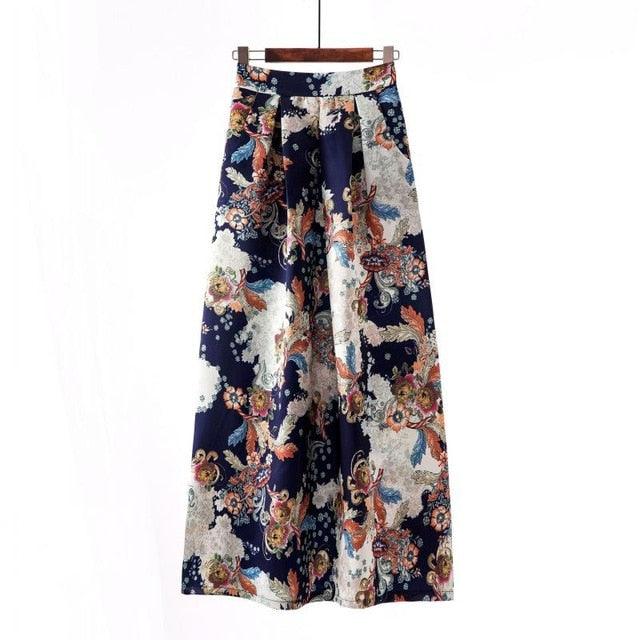 Cute Autumn Print Flora Maxi Skirt - Women Spring Long Pleated Skirts - Women Plus Size Fashion High Waist Skirt (TB7)(F22)(F20)