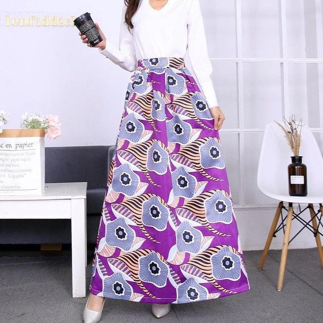 Cute Autumn Print Flora Maxi Skirt - Women Spring Long Pleated Skirts - Women Plus Size Fashion High Waist Skirt (TB7)(F22)(F20)