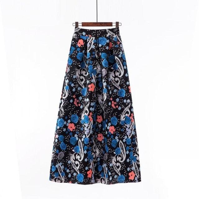Cute Autumn Print Flora Maxi Skirt - Women Spring Long Pleated Skirts - Women Plus Size Fashion High Waist Skirt (TB7)(F22)(F20)
