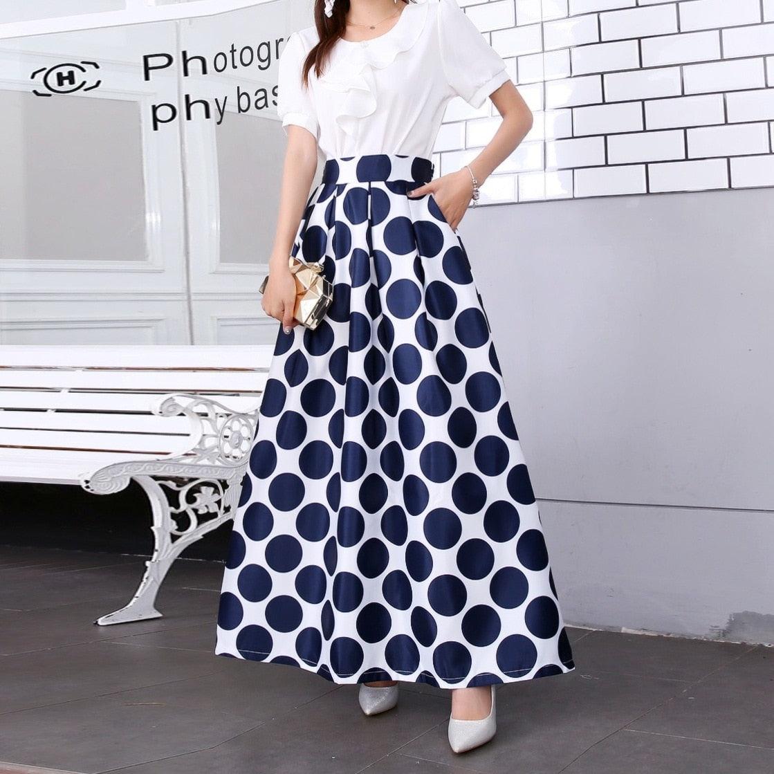 Cute Autumn Print Flora Maxi Skirt - Women Spring Long Pleated Skirts - Women Plus Size Fashion High Waist Skirt (TB7)(F22)(F20)