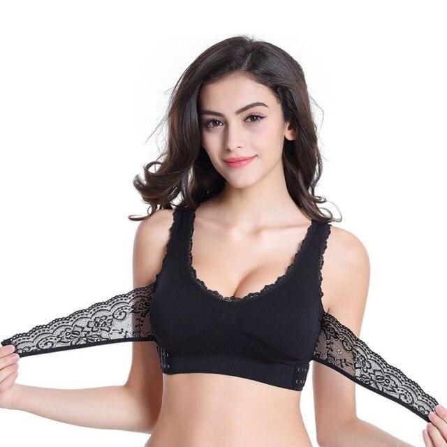 Nice S-4XL Lingerie - Solid Color Front Cross Buckle Lace Bra - No Rims Gathered Sports Underwear - Sleep Gentle Bra (2U27)