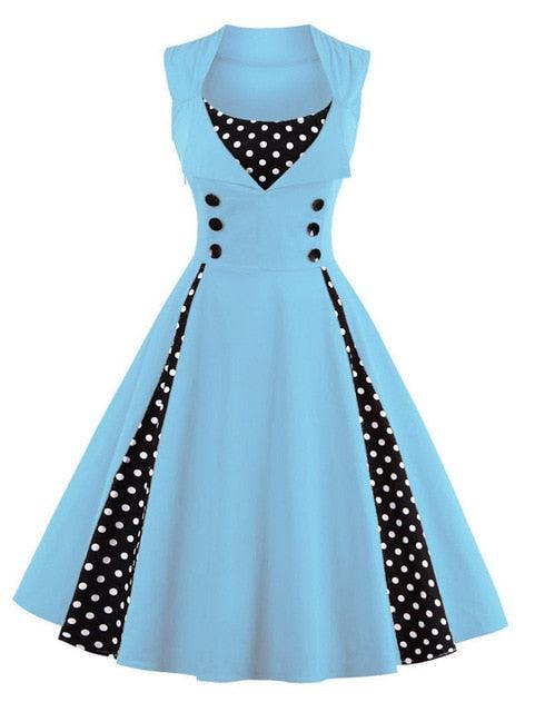 Trending S-4XL Women Vintage Dress - Dot Swing Pin Up Summer Party Dresses - Elegant Tunic Dress (BWM)(BCD1)(F30)(F35)